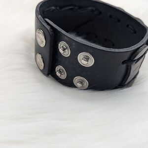 Black Brown Braided Leather Metal Snap Bracelet